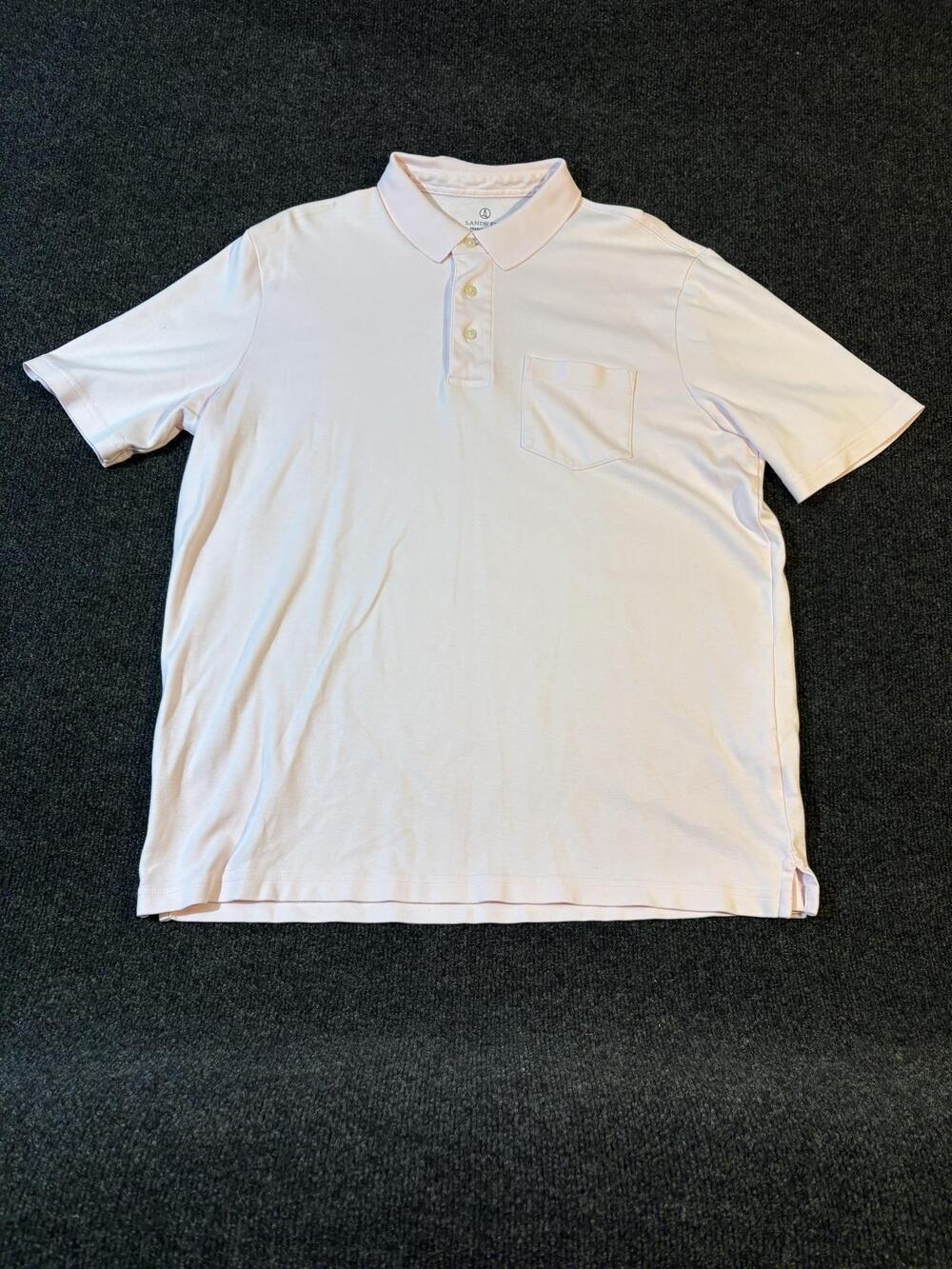Lands' End Polo Shirt Mens LT Tall Pink Supima Cotton Chest Pocket Short Sleeve